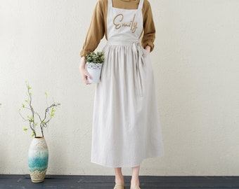 Apron Dress For Women Brides Gifts Linen Apron Gift For Her Kitchen Apron  Natural Linen Full Apron With Pockets