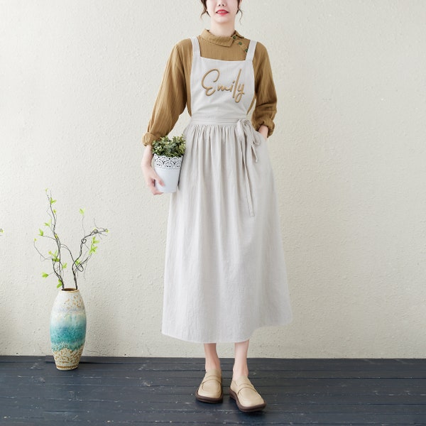 Apron Dress For Women Brides Gifts Linen Apron Gift For Her Kitchen Apron  Natural Linen Full Apron With Pockets