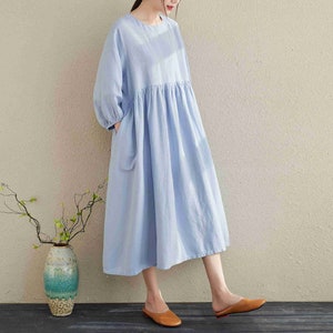 Women Loose Linen Dress, Summer Blue Linen Women Clothes, Oversize Casual Linen Dresses For Women, Soft Linen Dress