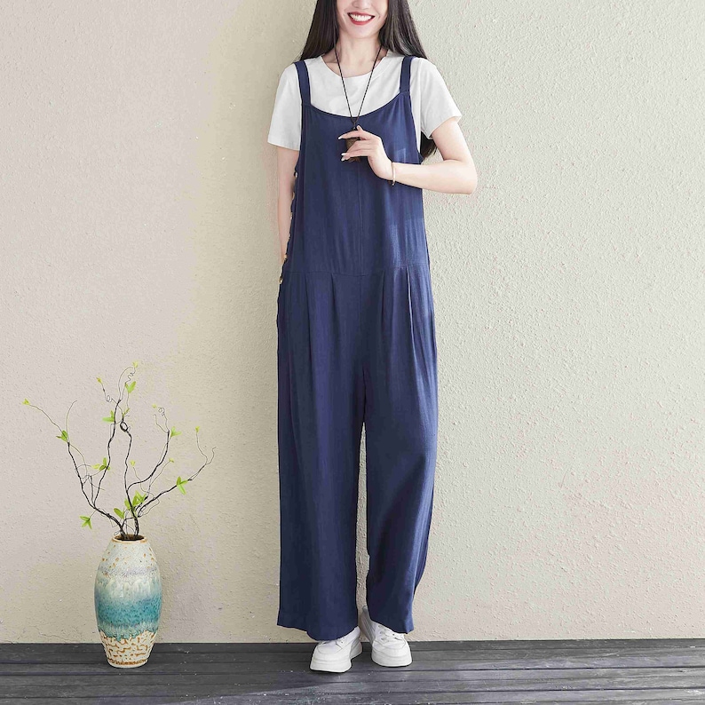 Wide Leg Linen Overalls/Summer Women Casual Jumpsuit/Linen Jumpsuit/Jumpsuit for Women/ Oversize Jumpsuit image 5