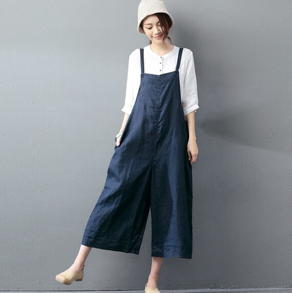 wide leg linen overalls