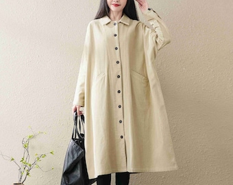 Mid-length Vintage Winter Coat, Corduroy Casual Coat, Warm Corduroy Overcoat