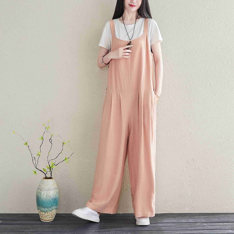 Wide Leg Linen Overalls/Summer Women Casual Jumpsuit/Linen Jumpsuit/Jumpsuit for Women/ Oversize Jumpsuit image 4