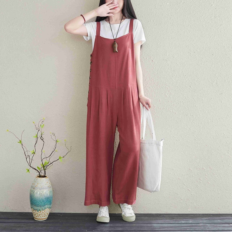 Wide Leg Linen Overalls/Summer Women Casual Jumpsuit/Linen Jumpsuit/Jumpsuit for Women/ Oversize Jumpsuit image 3