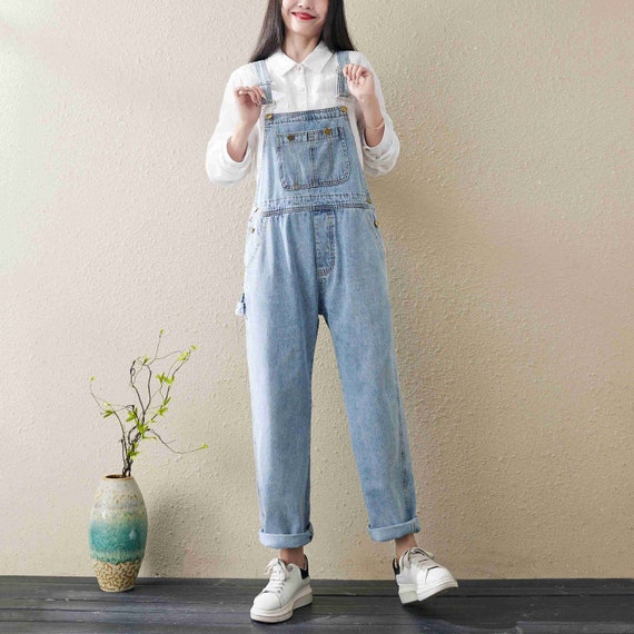 Soft Denim Overalls Light Blue Jumpsuit With Pocket Adjust | Etsy