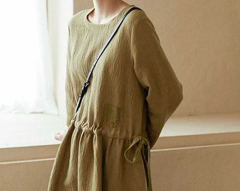 Vintage Linen Long sleeve Fall Winter Dress For Women