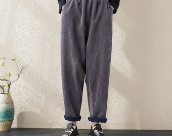 Winter Slacks Corduroy Pants, Plus Size Pants, Women&#39;s Baggy Pants, Warm Harem Pants, Women&#39;s Tapered Pants, Women Trousers, Pants for Women