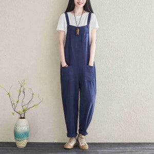 Linen Overalls Women Casual Linen Jumpsuits Overalls Pants With Pockets Linen Harem Pants