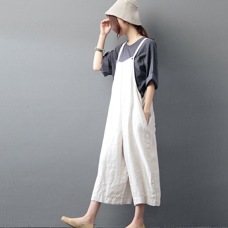 Linen Jumpsuit for Women Causal Overalls Wide Leg Pants Washed - Etsy
