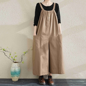 Winter Fall Wide Leg Cotton Jumpsuit Adjust Belt Cotton Overalls For Women Women Long Pants Warm Casual Women Bottoms