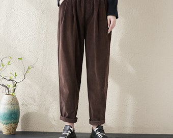 Casual Loose Corduroy Pants, Winter Harem Pants , Women's Baggy Pants, Women Trousers, Women's Tapered Pants, Long Pants For Women