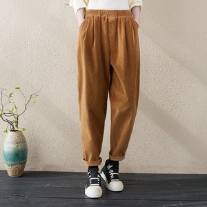 Casual Loose Corduroy Pants, Winter Harem Pants , Women&#39;s Baggy Pants, Women&#39;s Tapered Pants, Spring and Fall Pants, Women Trousers