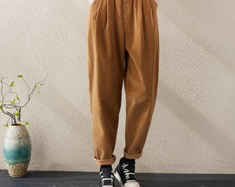 Casual Loose Corduroy Pants, Winter Harem Pants , Women's Baggy Pants, Women's Tapered Pants, Spring and Fall Pants, Women Trousers