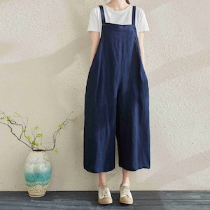 Women Casual Linen Jumpsuits, Linen Overalls, Overalls Women, Plus Size Overalls, Summer Overalls with Pockets