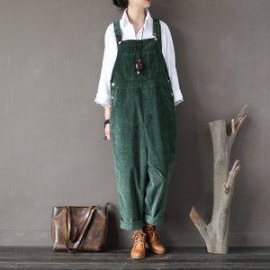 Winter Fall Wide Leg Corduroy Jumpsuit Adjust Belt Cotton Overalls for ...