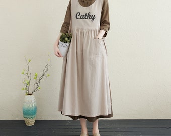 Handmade Beige Linen Women's Apron With Big Pocket Kitchen Aprons Dress For Women Brides Gifts Linen Apron Gift For Her