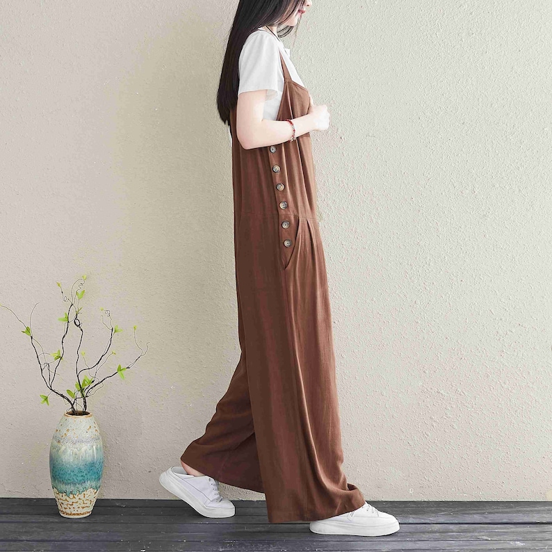 Wide Leg Linen Overalls/Summer Women Casual Jumpsuit/Linen Jumpsuit/Jumpsuit for Women/ Oversize Jumpsuit image 2