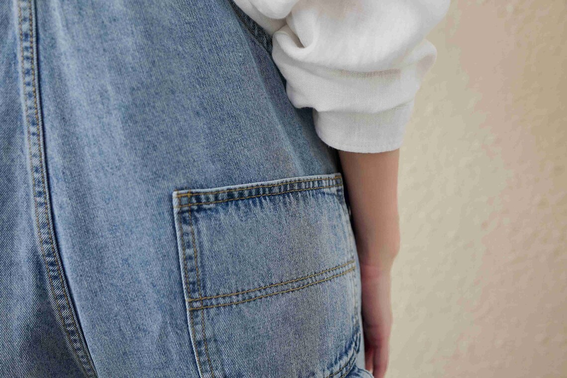 Soft Denim Overalls Light Blue Jumpsuit With Pocket Adjust Etsy