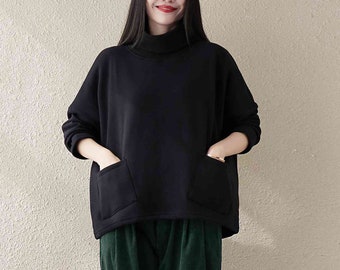 Winter Warm Sweatershirt For Women, Women's Top With Pocket, Loose Blouse, Winter Fleece, Long Sleeve Women Coat