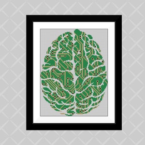 Cross Stitch Pattern Cybernetic Brain Machine Future Circuit PDF Download
