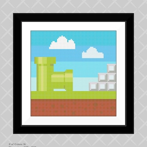 Counted Cross Stitch Retro Arcade Game Pattern Pipe Blocks PDF Download