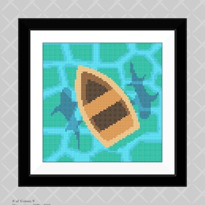 Shark Circling Boat In Water Cross Stitch Pattern PDF Download