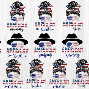 All American Family Svg Bundle - All American Papa - All American Mama - 4th of July Svg - Independence day Svg - Cut files - Messi Bun Svg