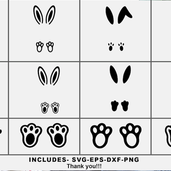 Bunny svg bundle, Bunny feet ear svg bundle, Easter bunny svg frame bundle, rabbit feet and ear svg bundle, bunny silhouette svg