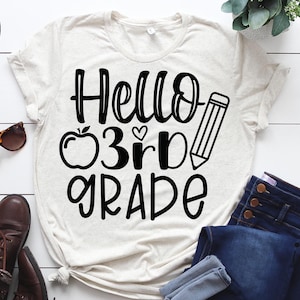 Hello 3rd grade svg, Back to school svg,cut files, Teacher t shirt svg, Hello 3rd grade mug svg