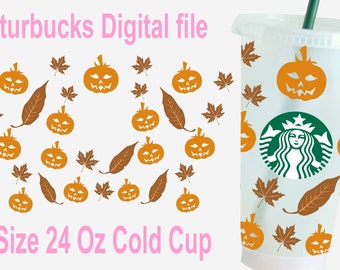 24 Oz Starbucks Cold Cup Herbst Halloween Svg, Halloween Starbucks Drinkware, 24 Oz Starbucks Cold Cup Full warp Svg, Starbucks Cricut, Craft