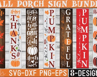 Ensemble de signe de porche d'automne, paquet de signe de porche, svg de signe vertical, svg d'automne, svg de Thanksgiving, svg de citrouille, svg de signe de ferme, signe de bienvenue