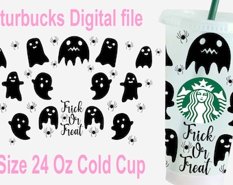 24 Oz Starbucks Cold Cup Trick or Treat Svg, Halloween Starbucks Drinkware, 24 Oz Starbucks Cold Cup Full warp Svg, Starbucks Cricut, Craft