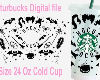 Hocus Pocus Becher Svg, 24 Oz Dünner Becher Kalte Tasse svg, Halloween Starbucks Drinkware, 24 Oz Cold Warp Svg, Starbucks Cricut