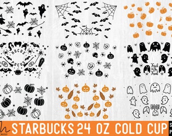 24 Oz Starbucks tasse froide Svg Bundle, Starbucks Cold cup Cricut, Batty Starbucks cold cup, Halloween Starbucks Cup svg, Halloween day svg