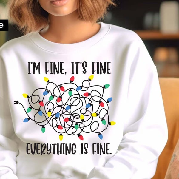 Wszystko w porządku, wszystko w porządku, svg, splątane świąteczne lampki, svg świąteczne lampki, wesołych świąt, svg świąteczne