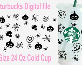 24 Oz Starbucks Cold Cup Halloween Kürbis Svg, Halloween Starbucks Drinkware, 24 Oz Starbucks Cold Cup Full warp Svg, Starbucks Cricut