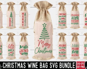 Christmas Wine Bag Bundle, Wine svg Packaging, Christmas Wine svg Bundle,Holiday Gift Bag, instant download, Wine Bag Bundle,Wine bag cricut