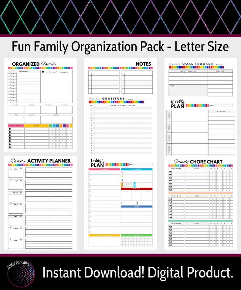 Fun Family Planner Printable Pack Digital Download Organized Family ...