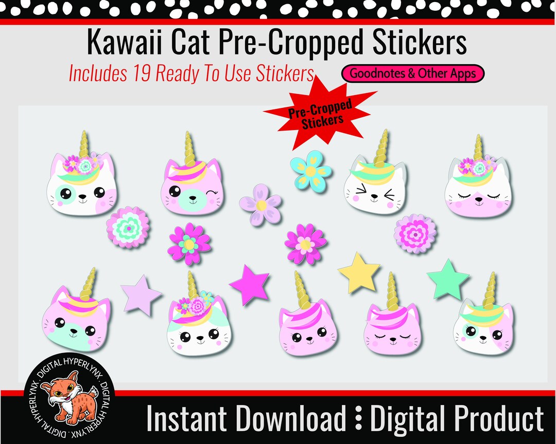 Kawaii Cat Pre-cropped Digital Planner Sticker Pack Caticorn - Etsy