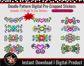 Pre-Cropped Digital Planner Sticker Pack | Colorful Doodle Pattern | Goodnotes | iPad | Notability | Instant Download