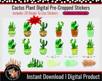 Pre-Cropped Digital Planner Sticker Pack | Cactus Plant  | Goodnotes | iPad | Notability | Instant Download