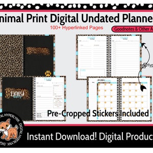 Leopard Print Undated Daily Digital Landscape Planner w/ Stickers | Goodnotes | Notability | Instant Download | iPad | Tablet