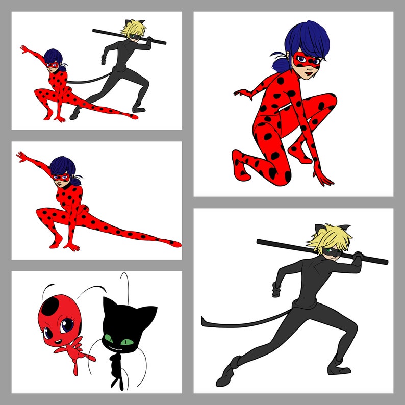 Ladybug and Cat noir full SVG 5 pack | Etsy