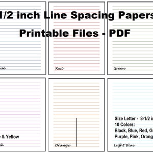 1/2 Inch Lined Paper Printable Color Lined Pages Download - Etsy