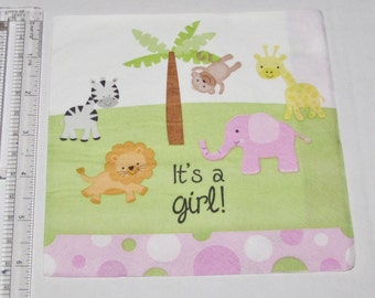 Baby Jungle Napkin for decoupage, Choose from It's a Boy Napkin or It's a Girl Napkin for crafting