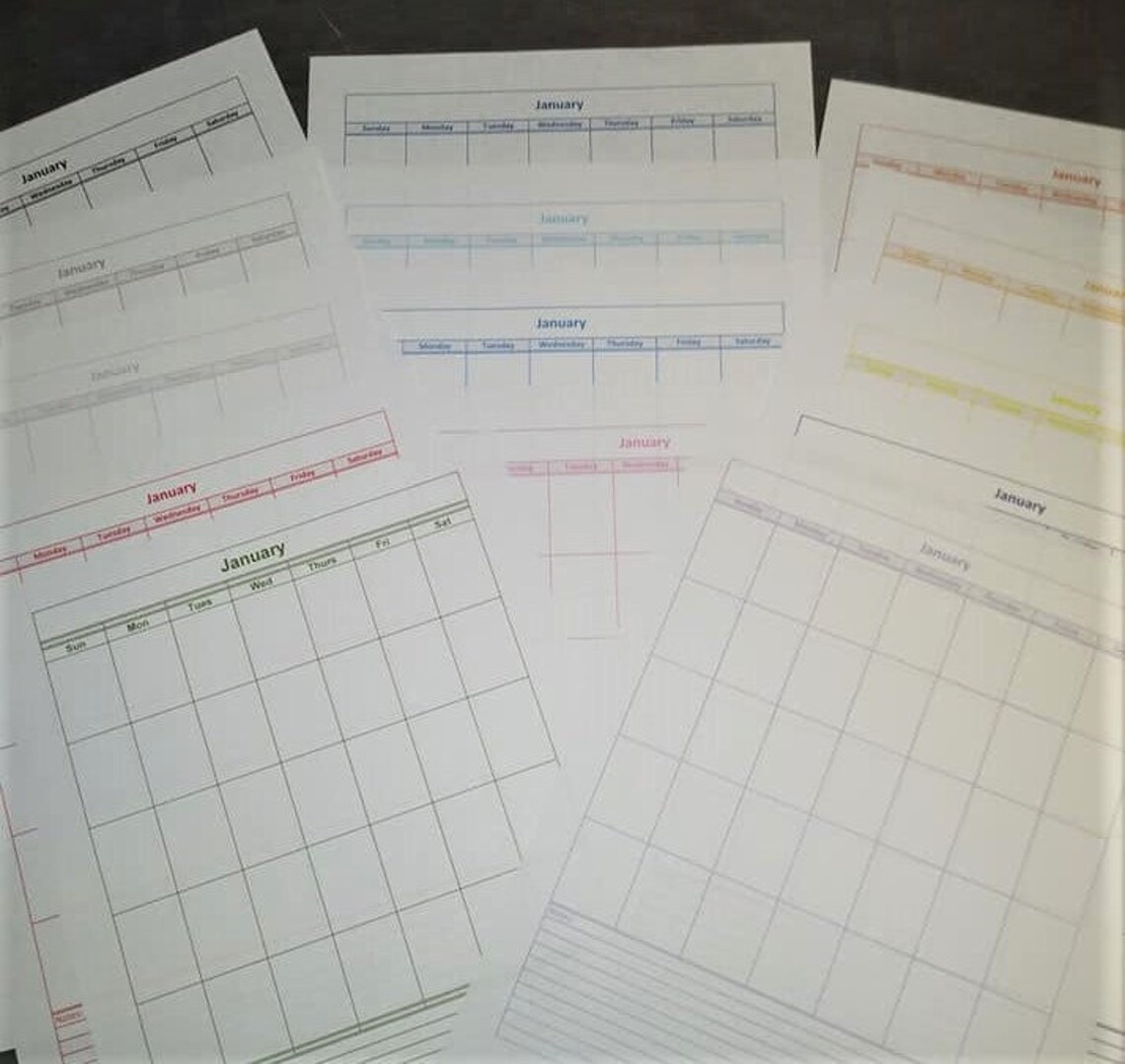 12 Month Calendar, Colored Calendars, Download PDF Files, Printable ...