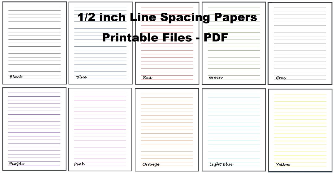 1/2 Inch Lined Paper Printable Color Lined Pages Download - Etsy