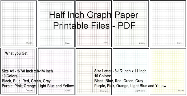 1/2 Inch Graph Paper Printable, Color Graph Pages, Download PDF Files ...
