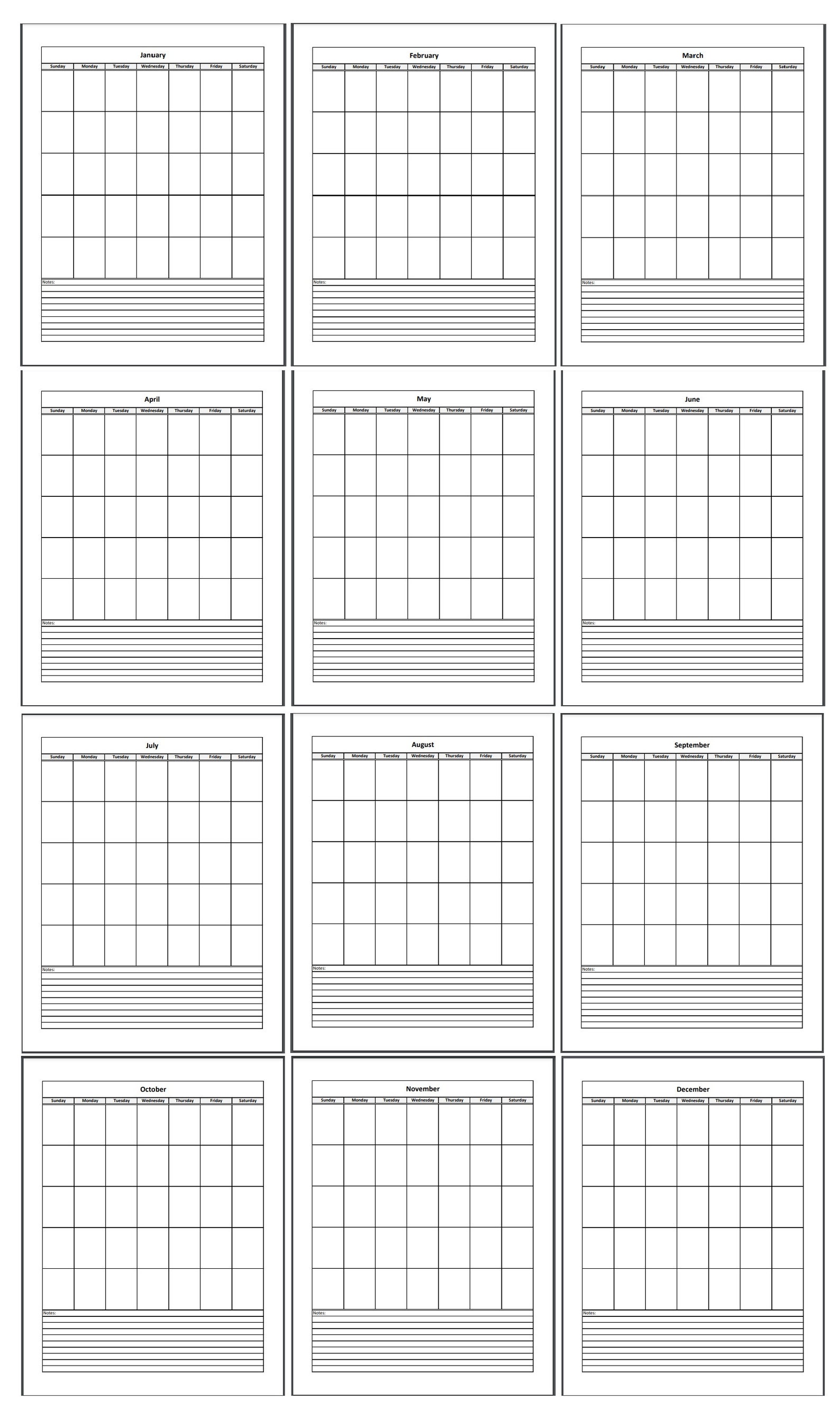 12 Month Calendar, Colored Calendars, Download PDF Files, Printable ...