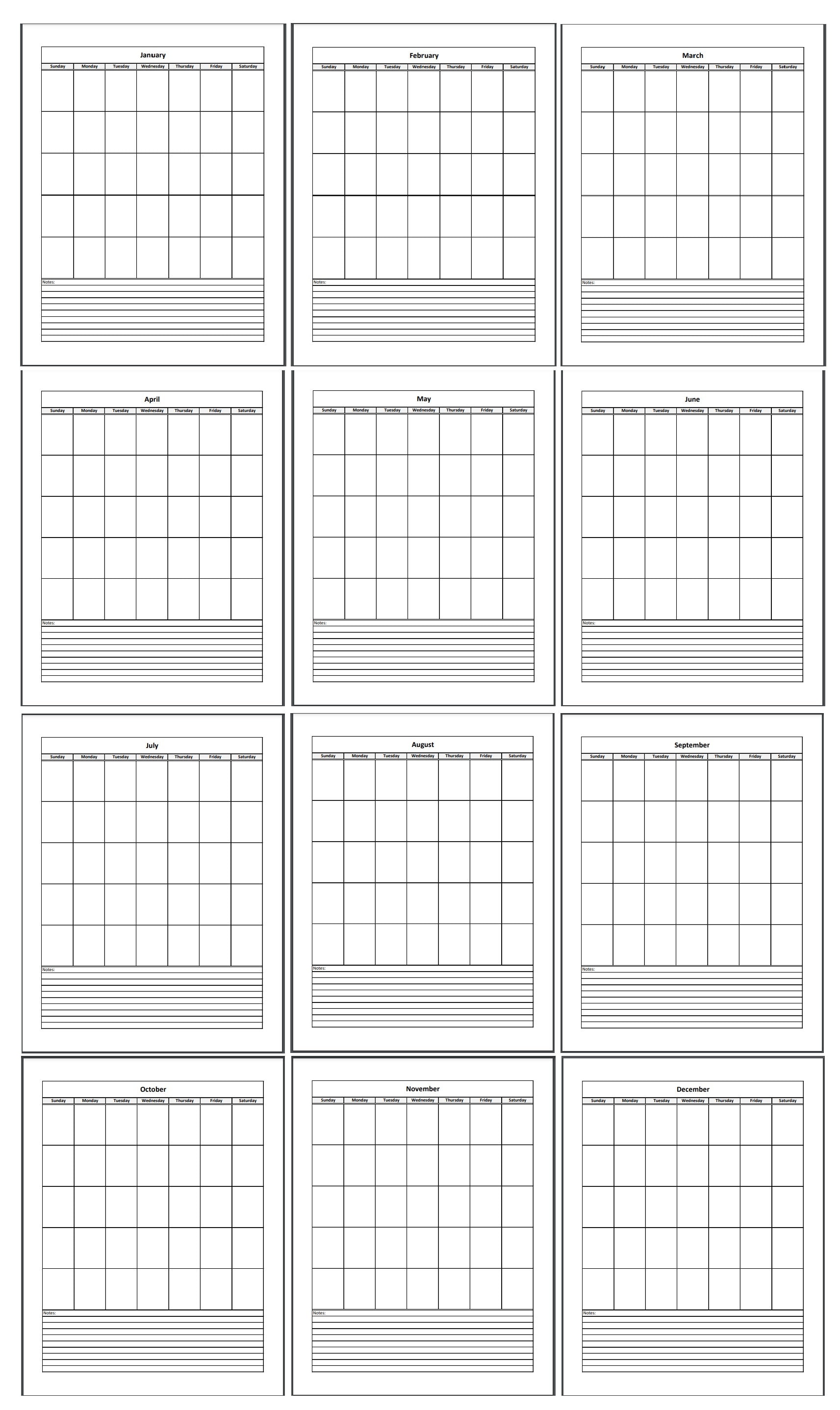 12 Month Calendar, Colored Calendars, Download PDF Files, Printable ...